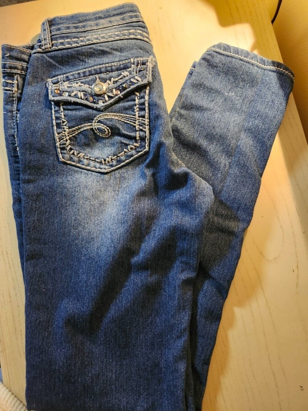 Justice premium girls jeans size 16R Y2K Bling Rhinestone Flap Pocket Bootcut